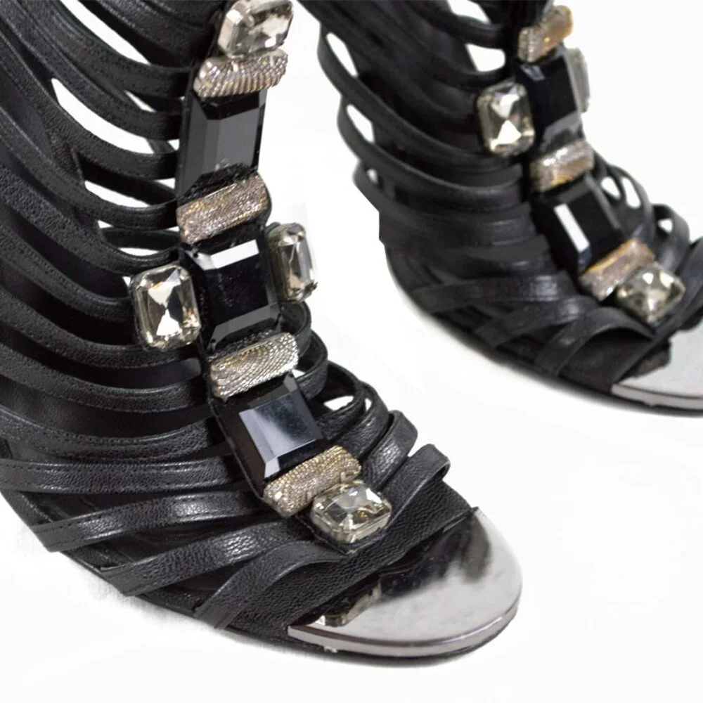 Tory Burch Leather Crystal Emblellishment Black Heel Shoe